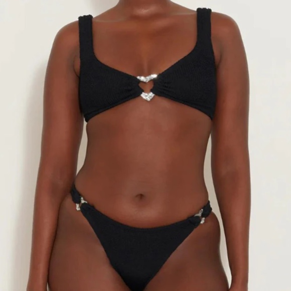 Hunza G Heather Crinkle Bikini in Black